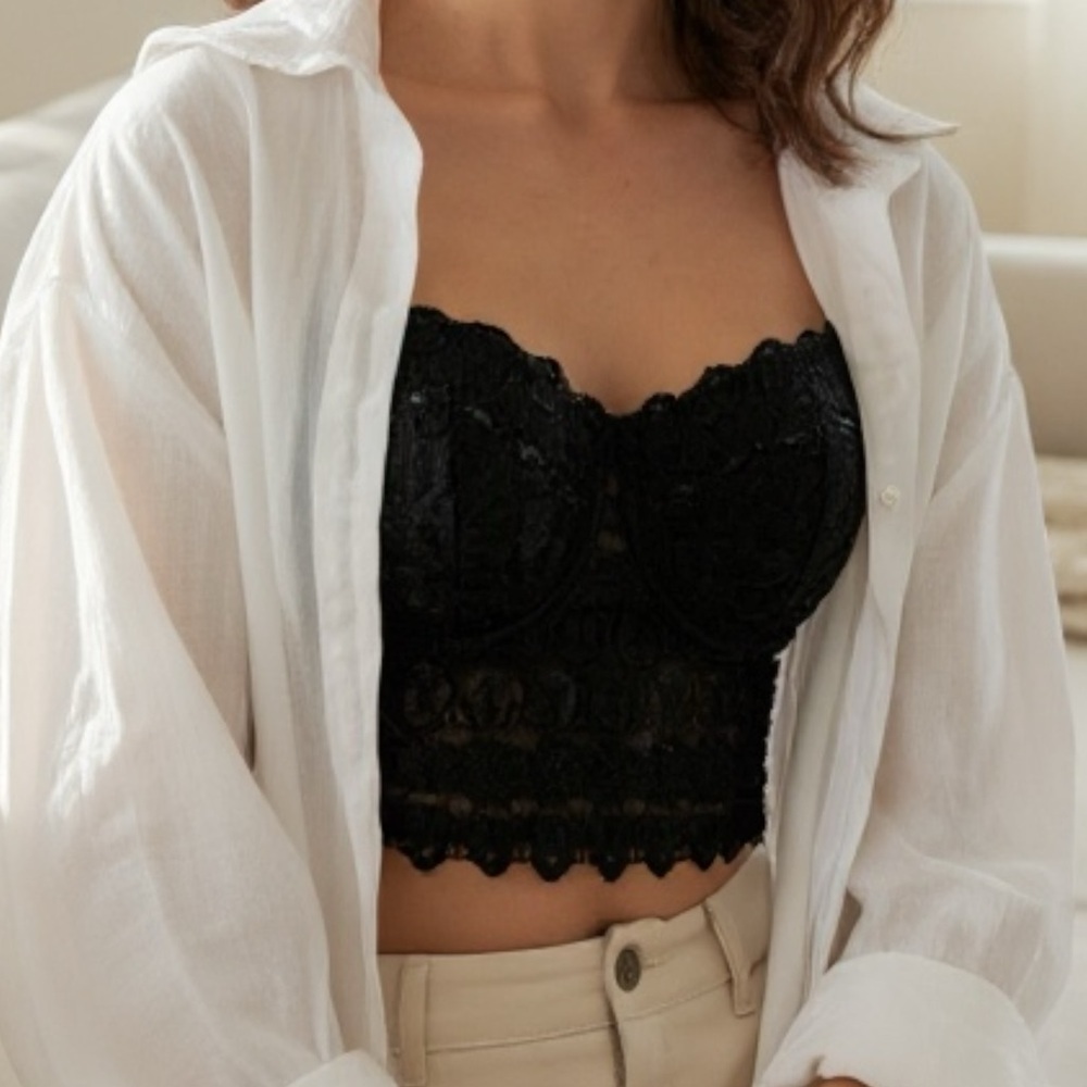 Windsor Black Lace Bustier Bra w/ Removable Straps | XS